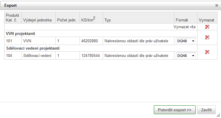 Přehled před  ukončením výběru dat