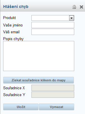 Ukázka GUI nástroje Hlášení chyb